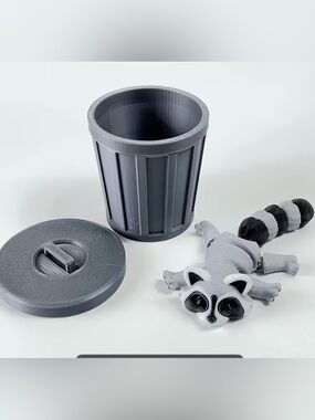 3D Printed Raccoon with its own Trash Can!